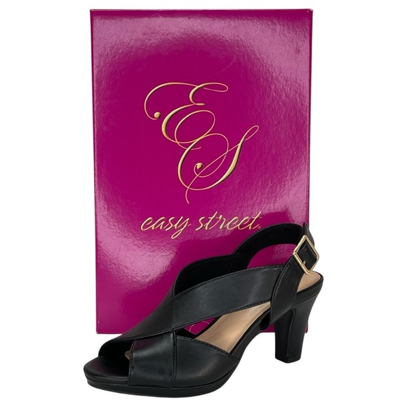 Easy Street Christy Black Faux Leather Criss Cross Womens Heels Size 6.5M - Picture 11 of 11